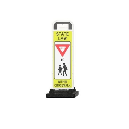 Eastern Metal Signs And Safety Vertical Crosswalk Sign, YIELD TO PEDESTRIANS, School Zone, 2 12W x 36H V-Panels, 37lbs U-Base VP-6536-YIELD-FB-SZ